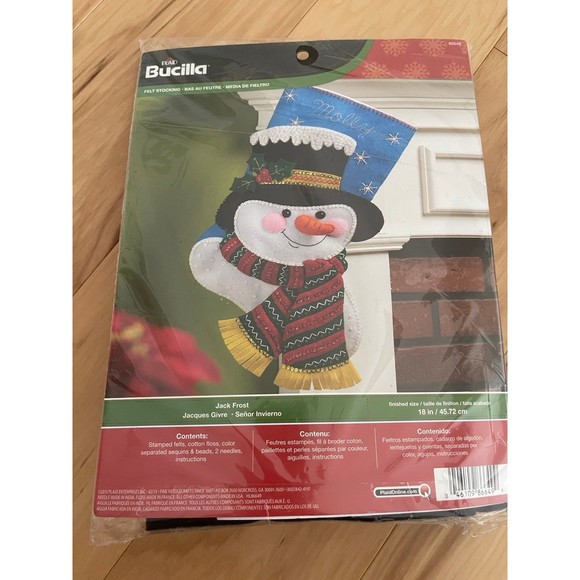 NEW RARE Bucilla Sealed Jack Frost Felt Snowman Christmas Stitch Stocking Kit - Picture 1 of 4